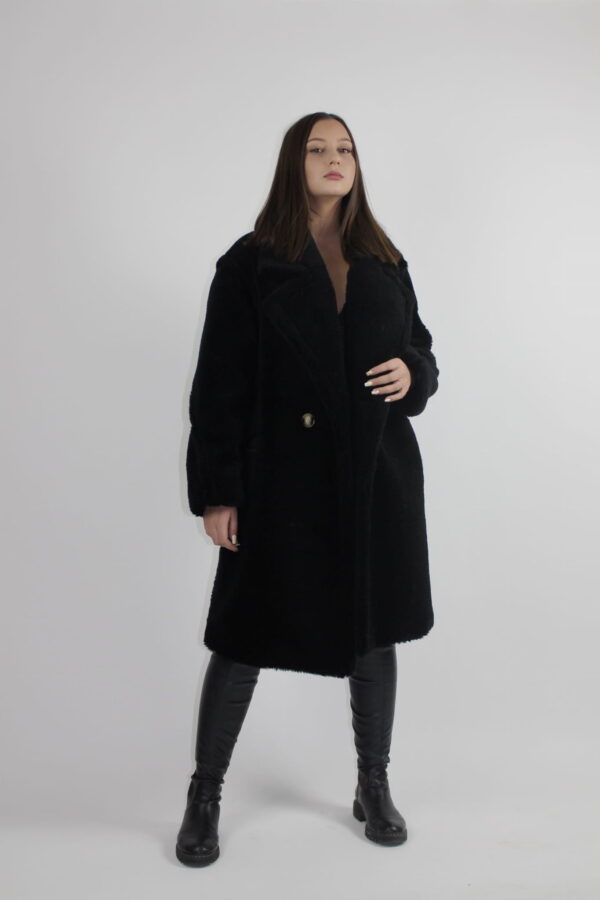BUVAIA czarny wełniany płaszcz Teddy Coat