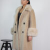 BUVAIA Beżowy płaszcz wełniany Teddy Coat z futrem