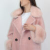 BUVAIA Różowy płaszcz wełniany Teddy Coat z futrem