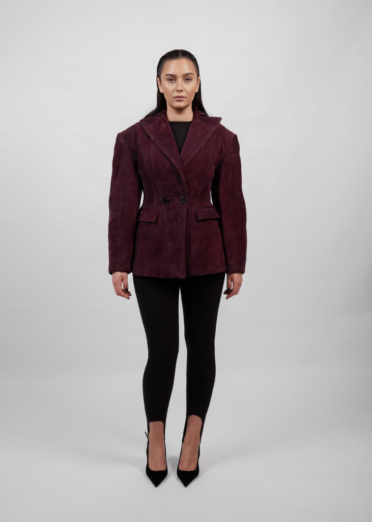 BUVAIA Skórzana zamszowa marynarka damska oversize