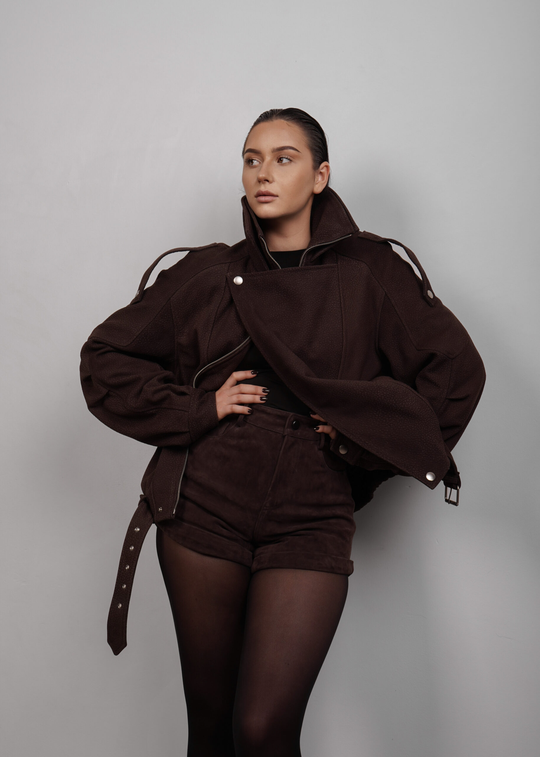 BUVAIA kurtka skórzana oversize